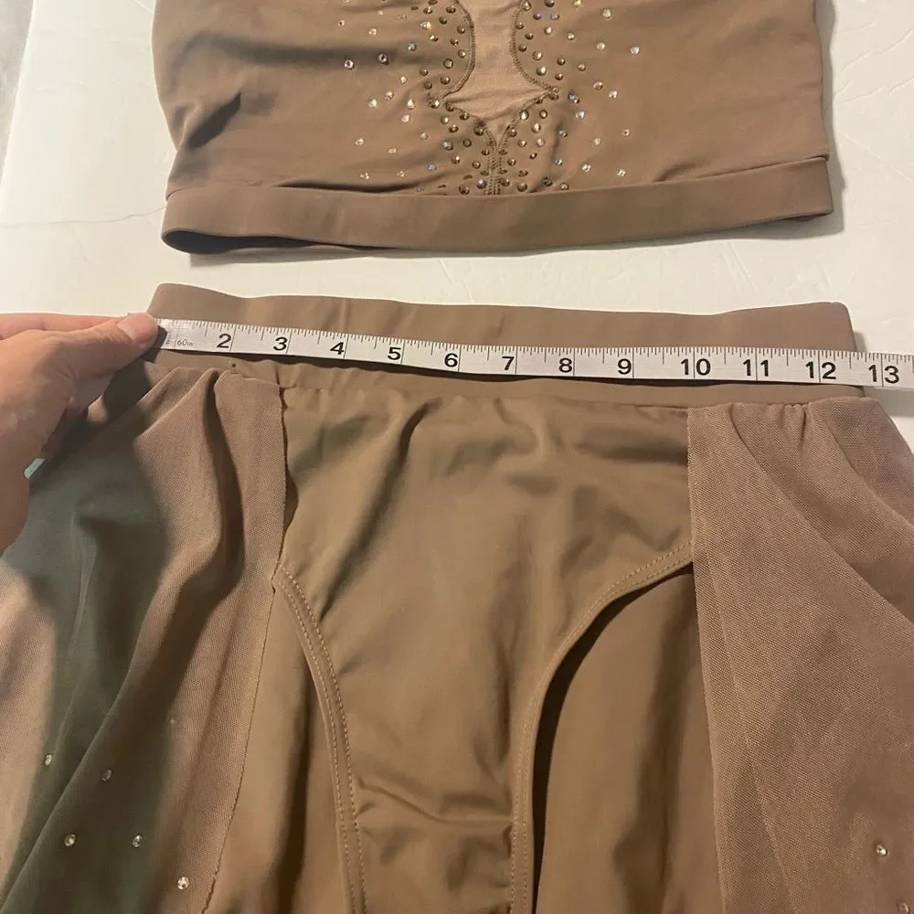 Weissman Ivy Sky Swarovski crystal solo dance taupe 2 piece S10710 S10715 SA MA